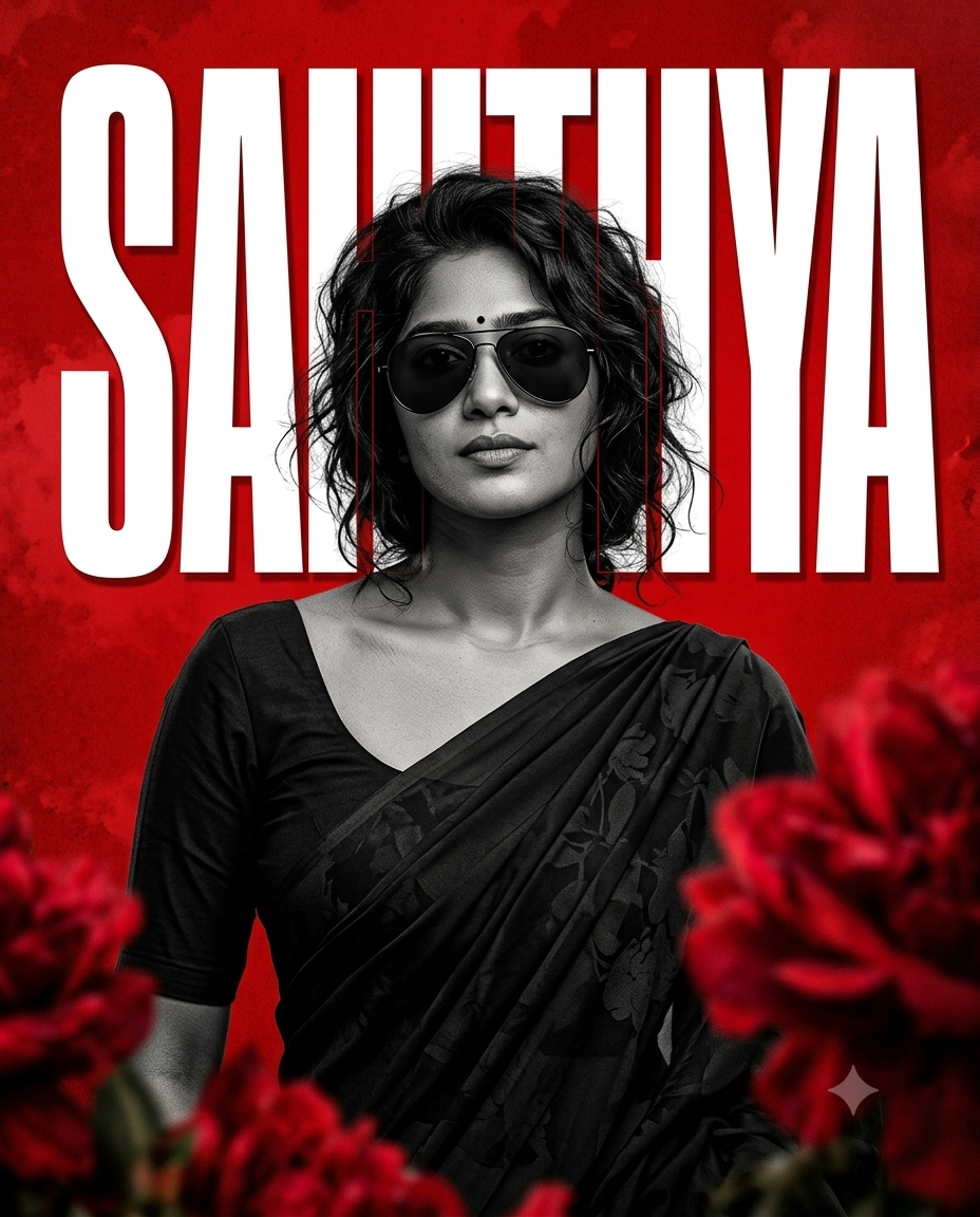 Crimson Grayscale Indian Fashion Editorial Poster