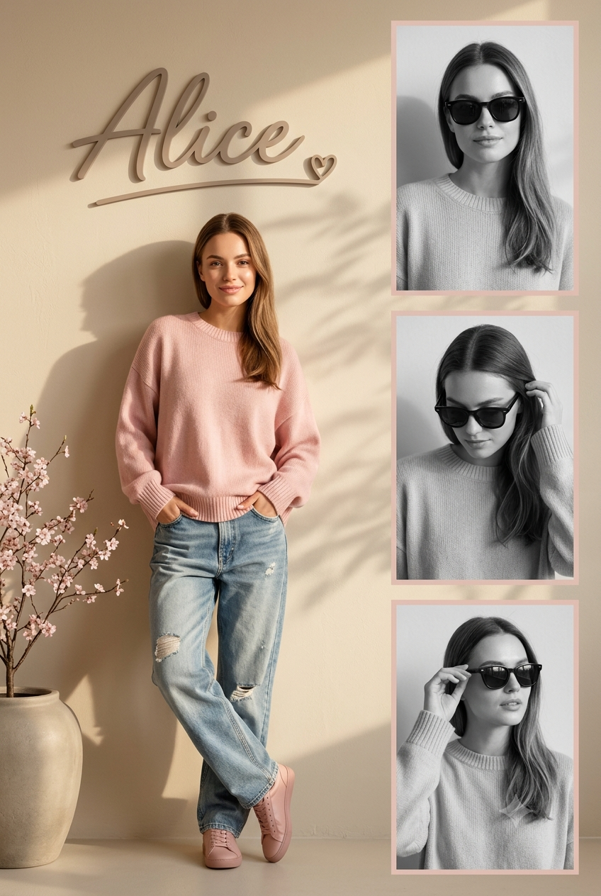 Alice – Luxury Pink Fashion Editorial | Minimalist 2:3 Portrait Collage