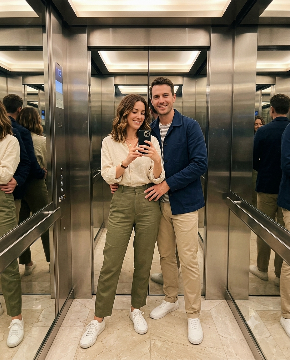 Luxury Elevator Couple Mirror Selfie