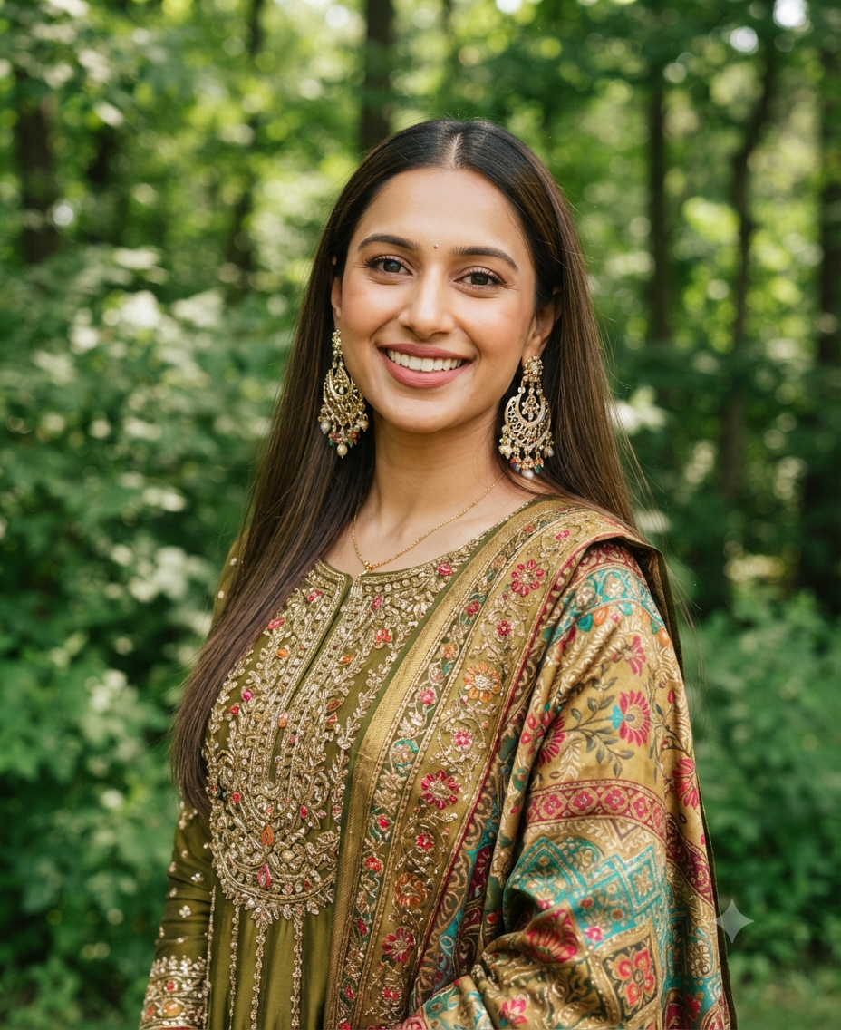 Olive Green Traditional Indian Woman Portrait AI Prompt